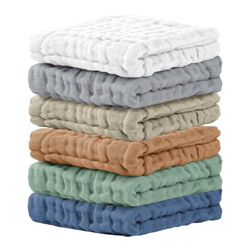 Cuddle Campus Baby Washcloths 6 Packs, Muslin Washcloths Baby,Cotton Burp Cloths, Extra Absorbent and Soft Wash Clothes for Newborns, 12x12 Inches - color: Set-1