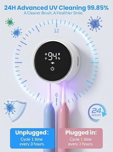 Toothbrush Sanitizer and Holder, Toothbrush Holders for Bathroom, Tooth Brush Wall-Mounted Cleaner Organizer with Auto-Inductive Cover, Air Drying Fits Most Electric, Manual and Kids’ Toothbrushes - size: Standard