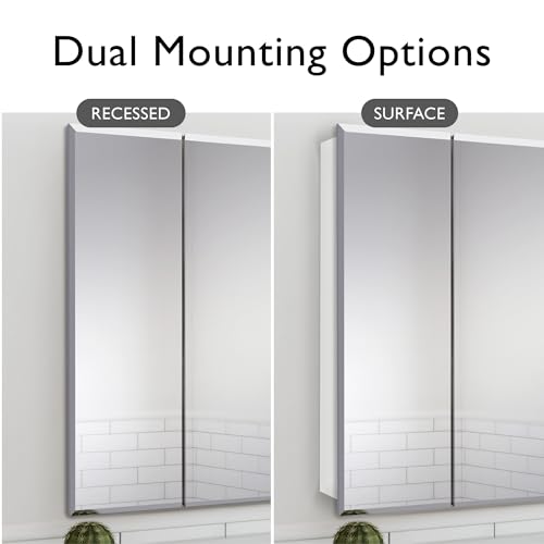 Design House Cyprus Medicine Cabinet, 3 Frameless Mirrored Doors, 2 Adjustable Shelves, Pre-Assembled, Surce or Recess-Mounted, White, 36.3 in. W x 4.4 in. D x 30.1 in. H, 590265 | Adjustable Shelves, Wall Mount, Contemporary/Modern, Wood, Bath, 590265 -