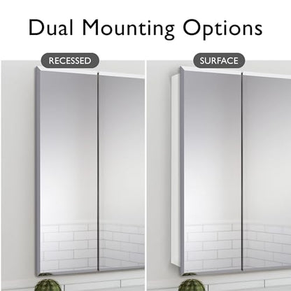 Design House Cyprus Medicine Cabinet, 3 Frameless Mirrored Doors, 2 Adjustable Shelves, Pre-Assembled, Surce or Recess-Mounted, White, 36.3 in. W x 4.4 in. D x 30.1 in. H, 590265 | Adjustable Shelves, Wall Mount, Contemporary/Modern, Wood, Bath, 590265 -