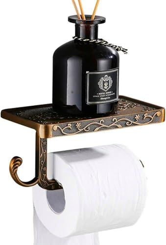 Antique Carving Toilet Paper Holder，Wall Mounted Single Roll Cell Phone Roll Holder Shelf for Bathroom Decor (Bronze) - color: Bronze