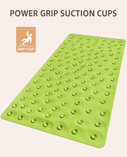 Bligli Bathtub Mat Non Slip, 16x40 inch Extra Long Bath Tub Mat with Strong Suction Cups, Soft Rubber Bathroom Floor Mat, Machine Washable, 100% BPA Free (Green) - color: Green, size: 40" x 16" (Rectangular)
