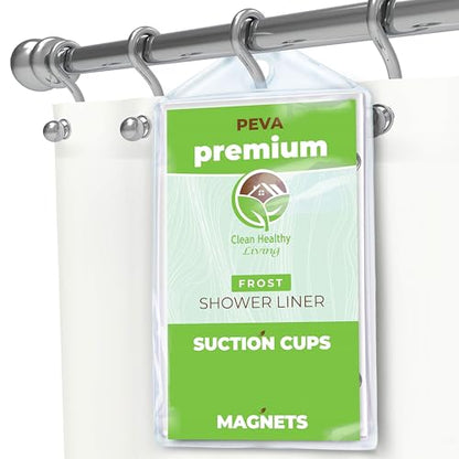PEVA Shower Curtain Liner, Frost, 96 x 71 in, Premium | Premium PEVA shower liner, Frost, 96 x 71 in; magnets and suction cups help reduce shifting along the tub or shower. - color: Frost