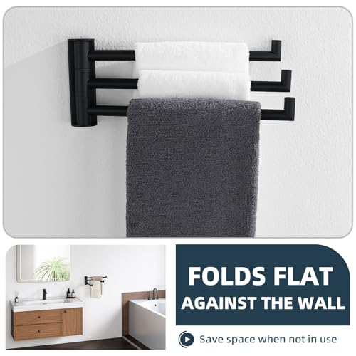Aomasi Matte Black Swivel Towel Rack with 3 Rotating Arms, Wall Mounted | Rustproof 304 Stainless Steel, Rotate 180° for Easy Towel Access, Space-saving RV Towel Rack for Small Bathroom or Kitchen - color: Matte Black