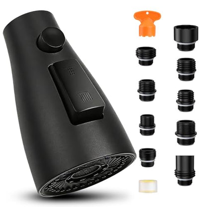 MILD EAST Kitchen Faucet Head Replacement, Premium 3-Function Pull Down Spray Head with 9 Universal Adapters, Sink Faucet Head compatible with Moen, American Standard Faucets, Black