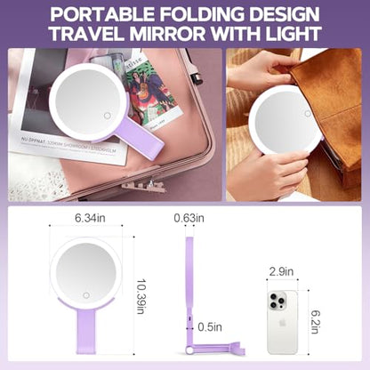 MIYADIVA Lighted Makeup Mirror, 30X Magnifying Mirror with Light, Hanging and Handheld Mirror with Handle, Purple - color: Purple