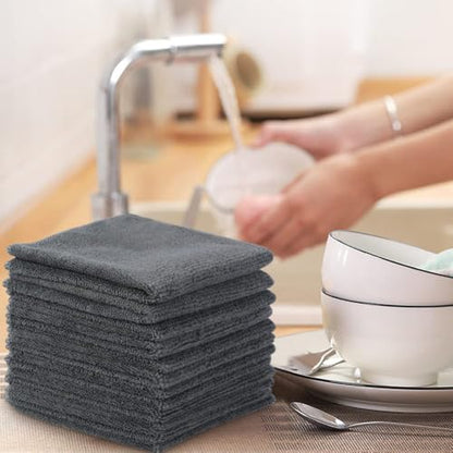 Microfiber Cleaning Cloth Kitchen Dish Cloths 12x12in 12 Pack Grey | Super Absorbent, Quick Dry, No Streak, Dish Rags, Glass Cloths - color: Grey