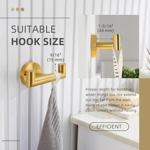 Angle Simple Bathroom Double Hook Brushed Dark Gold, SUS304 Stainless Steel Bath Towel Holder, Double Robe Hanger Wall Mount - color: Brushed Dark Gold, size: 1 Pack