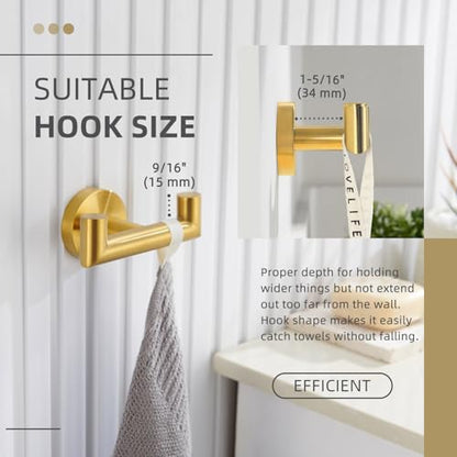 Angle Simple Bathroom Double Hook Brushed Dark Gold, SUS304 Stainless Steel Bath Towel Holder, Double Robe Hanger Wall Mount - color: Brushed Dark Gold, size: 1 Pack