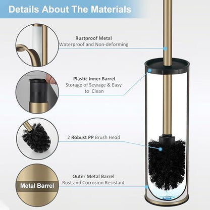 BGL Brushed Gold Toilet Brush and Holder,Stainless Steel Toilet Brushes for Bathroom with Holder - color: Brushed Gold