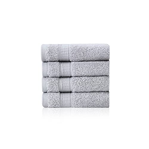 4 Piece 13” × 13” Soft Turkish Cotton Washcloths for Bathroom, Kitchen, Hotel, Spa, Gym & College Dorm | Absorbent and Super Soft Washcloth Set for Body & Face, Baby and Adults - Light Gray - color: Light Grey, size: Washcloth Set - 4 pack