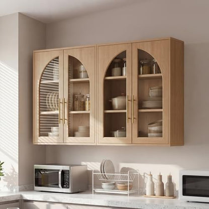 Bathroom Wall Cabinet, 23.5×31.4'' Storage Cabinet, Arched Cabinet Wall Mount with Adjustable Shelf & Glass Doors, Medicine Cabinet for Laundry Room, Bathroom, Kitchen, Living Room,Natural Oak - color: Natural Oak