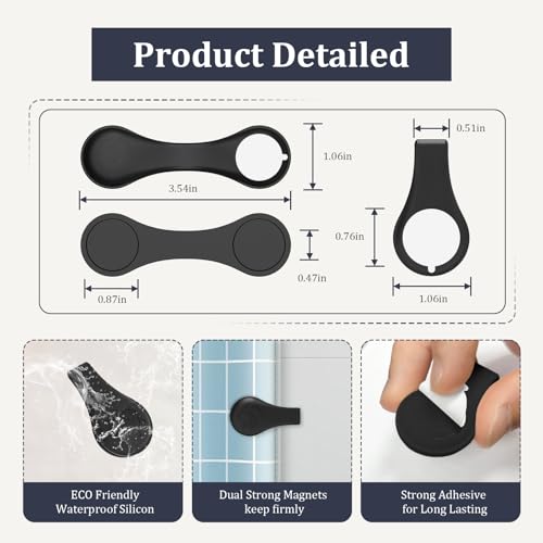 Magnetic Silicone Shower Curtain Clips for Liner 3 Packs (Black) | Self Adhesive, Windproof Splash Holders, Prevent Water Splashing Out, Shower Curtains Keeper, Keep Curtain Closed to Wall - size: 3.3"W x 1.3"L