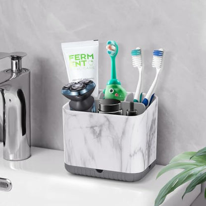 PARKMANI Toothbrush Holders for Bathrooms, Tooth Brush Holder for Bathroom Countertop Organizer, Kids Electric Toothbrush and Toothpaste Holder (Grey Marble Grain) - color: Grey Marble Grain