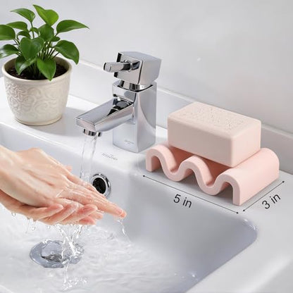 Diatomite Soap Dish Bar Soap Holder Wave Texture Sponge Tray, Pink | Quick Drying, Self Draining Design Helps Keep Bar Soap Dry for Bathroom Sink, Shower & Kitchen - color: Pink