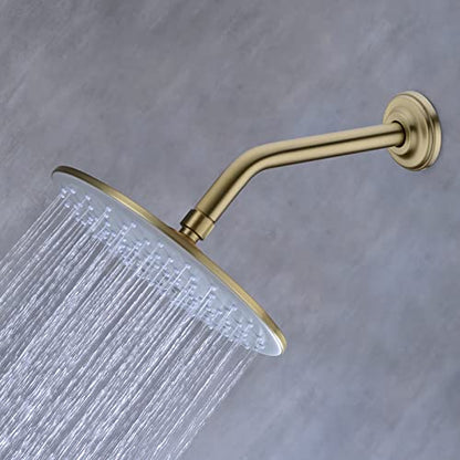 9 Inch Brushed Gold Shower Arm and Flange Head Extension Pipe | Angled Stainless Steel Wall Mounted Extension, Bathroom Gooseneck Curved Shower Neck - color: Brushed Gold, style: 9 inch