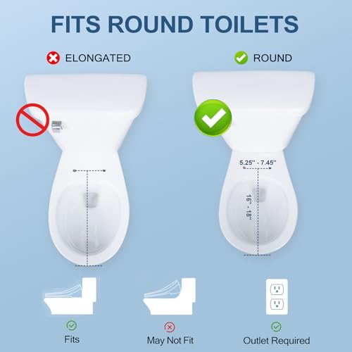 Electric Bidet Toilet Seat, Warm Water with Air Dryer, Heated Seat and Slow Close Lid, Front and Rear Wash, LED Nightlight, Wireless Remote, Round, 102D