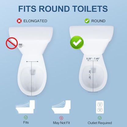 Electric Bidet Toilet Seat, Warm Water with Air Dryer, Heated Seat and Slow Close Lid, Front and Rear Wash, LED Nightlight, Wireless Remote, Round, 102D