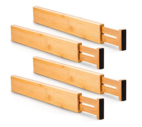 Utoplike 4 Pcs Bamboo Kitchen Drawer Dividers, Large Drawers Organizers | Adjustable Spring Loaded Expandable Organization, Works in Dresser, Bathroom, Bedroom, Office, Fit 17.8"-20.6" Drawer, 2.4"H - color: Natural, size: 2.4"H, Large
