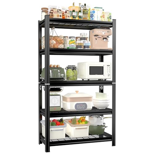 35" Wide 5-Wire Shelving Metal, Storage Shelves 5-Tier, Utility Shelf Rack, Heavy Duty Adjustable, 2000 LBS Capacity, Study and Stable Organizer Rack for Kitchen Pantry Closet, Black, 16" Dx72 H - size: Wire 5 Tier-72"H*36"W*16"D