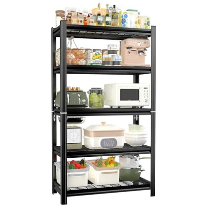 35" Wide 5-Wire Shelving Metal, Storage Shelves 5-Tier, Utility Shelf Rack, Heavy Duty Adjustable, 2000 LBS Capacity, Study and Stable Organizer Rack for Kitchen Pantry Closet, Black, 16" Dx72 H - size: Wire 5 Tier-72"H*36"W*16"D