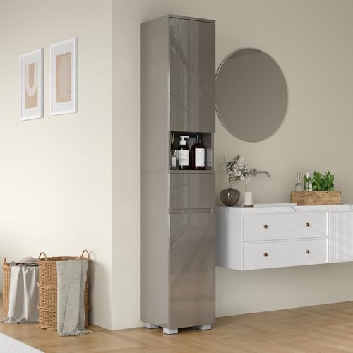 MHOM High Glossy Slim Bathroom Cabinet. 66.9" Tall Storage Cabinet with Drawer and Adjustable Shelves, Narrow Linen Cabinet for Bathroom, Laundry, and Living Room, Grey - color: Grey