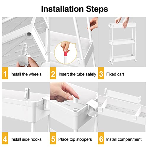 Slim Storage Cart 3 Tier,Bathroom Organizer Rolling Utility, Mobile Shelving Unit Slide Out for Office, Kitchen, Laundry Room & Narrow Places,White - color: White