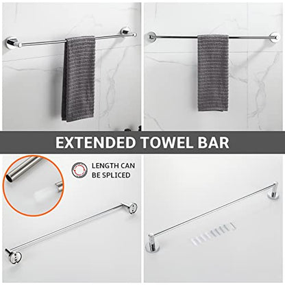 BGL Bathroom Accessory Set Chrome 4 Pieces Bathroom Towel Rack 24 Inches Adjustable Bathroom Hardware Set - color: Chrome, size: 4 PIECES