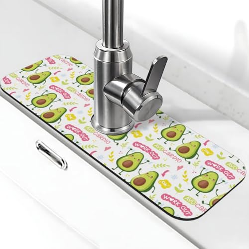 Cute Green Avocado Avocados Kawaii Kitchen Sink Splash Guard Faucet Mat Super Absorbent Fast Drying Mat Sink Gadgets-Fast Drying Pad Sink Mat For Kitchen Bathroom (15" X 5.5" ) - color: Avocado