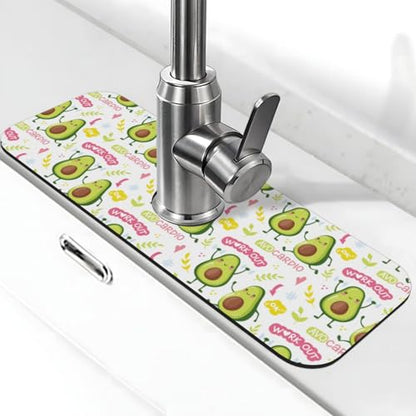 Cute Green Avocado Avocados Kawaii Kitchen Sink Splash Guard Faucet Mat Super Absorbent Fast Drying Mat Sink Gadgets-Fast Drying Pad Sink Mat For Kitchen Bathroom (15" X 5.5" ) - color: Avocado