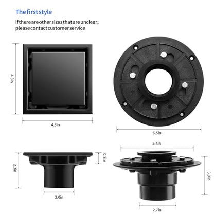 Hidden Brushed Square Shower Floor Drain, Black 4 inch, 304 Stainless Steel, with Flange, Detachable Cover Embedded in Ceramic Tiles - color: Hidden Black, size: 4 inch