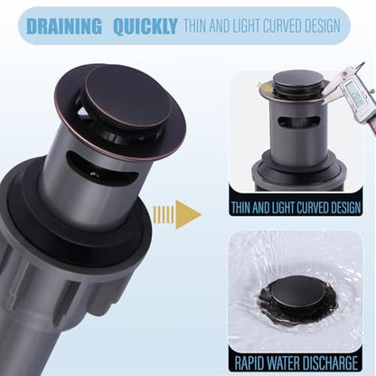 Bathroom Sink Drain with Overflow Vessel Sink Stopper,Pop Up Drain for Bathroom Sink Pop Up Drain Stopper for Hair Catcher,Oil Rubbed Bronze - color: Oil Rubbed Bronze, style: With Overflow