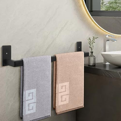 NearMoon Self Adhesive Bathroom Towel Bar, Stainless Steel Square Bath Wall Shelf Rack Hanging Towel Stick On Sticky Hanger Contemporary Style, Towel Rack Wall Mounted (24 Inch, Matte Black) - color: Matte Black, size: 24 Inch
