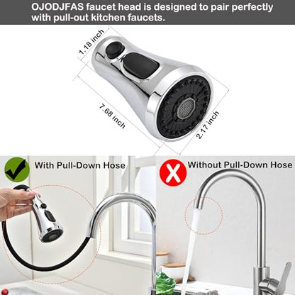 Universal Kitchen Faucet Head Replacement Chrome,ABS Plastic | 3 Modes(Stream,Spray and Double Blade Spray),Pull Down Nozzle with 17-Adapter for Moen,Delta,Kohler,American Standard Faucet - color: Polished Chrome