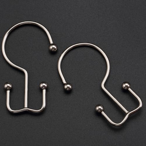 CHICTIE Nickel Shower Curtain Hooks, Double Shower Curtain Rings, Stainless Steel Shower Curtain Hooks Rings RustProof, Anti-Drop Shower Hooks Hangers for Shower Curtain Rods Bathroom (12 Pack) - color: Nickel