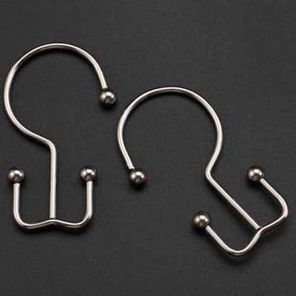 CHICTIE Nickel Shower Curtain Hooks, Double Shower Curtain Rings, Stainless Steel Shower Curtain Hooks Rings RustProof, Anti-Drop Shower Hooks Hangers for Shower Curtain Rods Bathroom (12 Pack) - color: Nickel