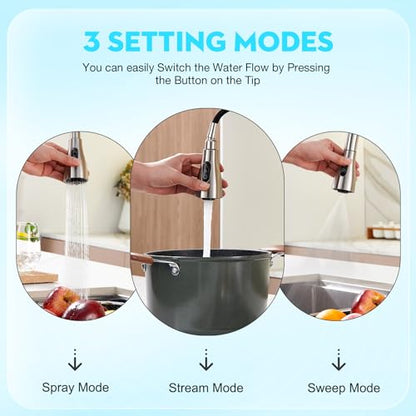 CREA Kitchen Faucet, Pull Down Kitchen Faucets with Sprayer 3 Modes, Uitility Laundry Faucets Single Hole Bar Sink Faucet 360° Swivel High Arc Commercial RV Faucet Stainless Steel - color: Brushed, style: elliptical