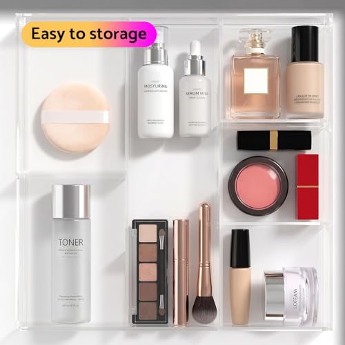 Acrylic Drawer Organizer, 6 Section Clear Makeup Tray Organizer for Drawer Office Bedroom(11.8x11.8 inch) - size: 12'' x 12''