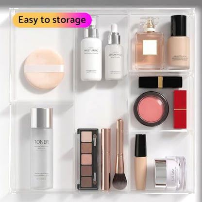 Acrylic Drawer Organizer, 6 Section Clear Makeup Tray Organizer for Drawer Office Bedroom(11.8x11.8 inch) - size: 12'' x 12''