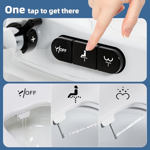 Bidet Toilet Seat, Soft Close Toilet Seat, Button control Feminine/Posterior Wash Switch, Knob Control Water Pressure,White Bidet Seat Attachment with Brass inlet (Elongated-D) - color: White / OVAL Black Buttons, size: Elongated