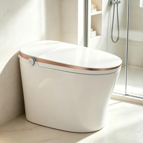 TOTTE Smart Toilet with Bidet Built In, Foam Dispenser, Auto/Close Lid, Foot Kick & Off-seat Auto Flush, Heated Seat, Warm Water & Dryer, Blackout Flush, Digital Display with Remote (949B Gold) - color: 949B Gold