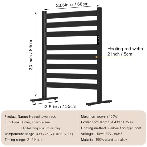 Verida Towel Warmer for Bathroom, Heated Towel Rack, Upgraded Extra-Wide Heating Area, Built-in Timer and Temperature Adjustment, Large Free-Standing Heated Towel Racks, Black 8 Bar Large - color: Matte Black, size: Large