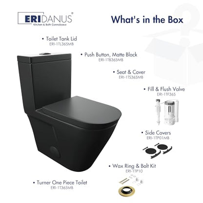 One Piece Toilet Elongated Dual Flush, 17.3" ADA Seat, Matte Black | ADA Compliant 17.3" chair height with soft close seat, Dual flush 1.1/1.6 GPF Elongated toilet bowl 12" rough-in, Matte Black - color: Matte Black 365Model