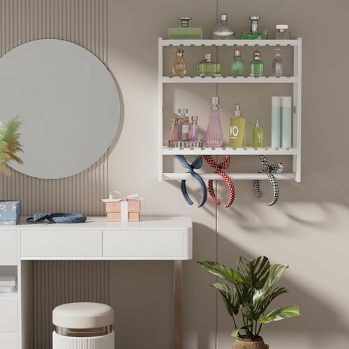 Towel Rack Bathroom Storage Shelves Over The Toilet with Towel Bar 100% Bamboo Adjustable Height Floating Shelf Wall Shower Shelf for Small Space Updated Painting - color: Updated White 1pack