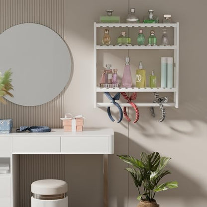 Towel Rack Bathroom Storage Shelves Over The Toilet with Towel Bar 100% Bamboo Adjustable Height Floating Shelf Wall Shower Shelf for Small Space Updated Painting - color: Updated White 1pack