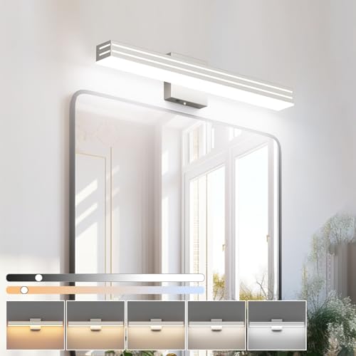 Ralbay 24inch Brushed Nickel Vanity Light with 5 Color Temperature (2700K-6000K) Dimmable Acrylic Metal 24W LED Modern Bathroom Vanity Light Bar - color: Brushed Nickel, size: 24 inch