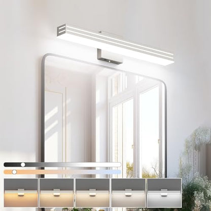Ralbay 24inch Brushed Nickel Vanity Light with 5 Color Temperature (2700K-6000K) Dimmable Acrylic Metal 24W LED Modern Bathroom Vanity Light Bar - color: Brushed Nickel, size: 24 inch
