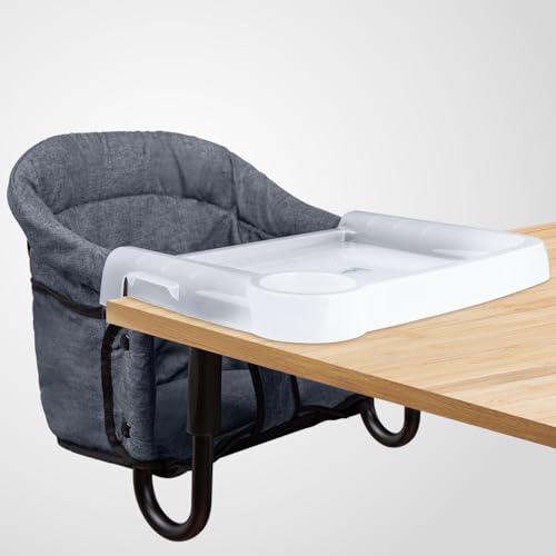 Hook On Chair with Removable Dining Tray,Portable Hook-On Chairs with Storage Bag,for Home and Travel(Grey) - color: gray with tray