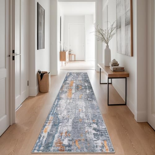 famibay Carpet Runners for Hallway 8ft, Faux Wool Washable Runner Rug, Rug Runners for Hallways Non Slip, Modern Abstract Soft Runner Rugs for Hallway Kitchen Entryway(Grey/Rust) - color: Grey and Rust, size: 2 x 8 feet