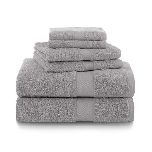 Martex 6-Piece 100% Ringspun Cotton Towel Set, Silver | Quick Dry, Super Absorbent & Soft, Lightweight, 2 Bath, 2 Hand, 2 Wash Cloths - color: Silver